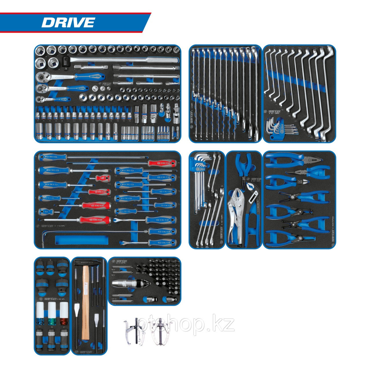 KING TONY Набор инструментов "DRIVE" для тележки, 10 ложементов, 251 предмет KING TONY 934-251MRVD