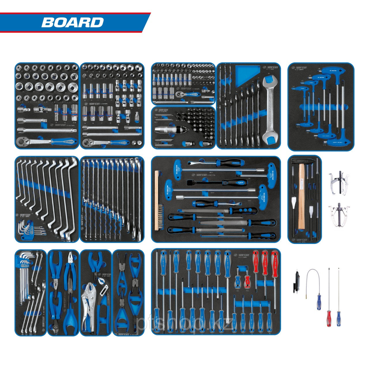 KING TONY Набор инструментов "BOARD" для тележки, 15 ложементов, 325 предметов KING TONY 934-325MRVD