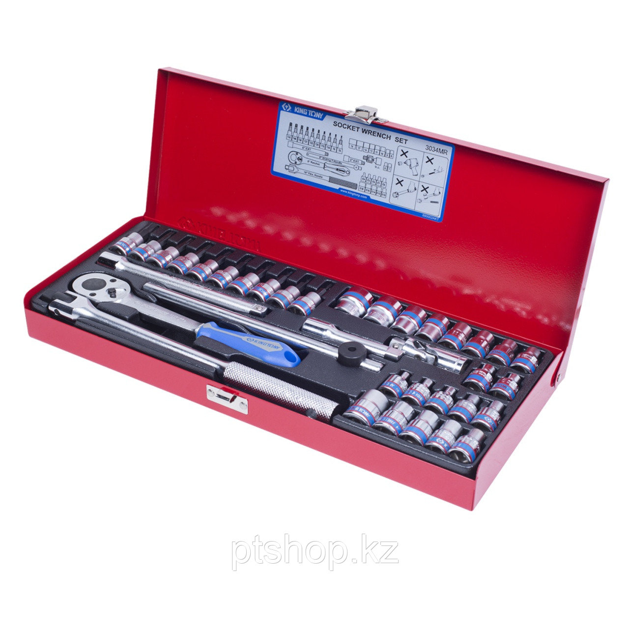 KING TONY Набор торцевых головок с принадлежностями 3/8", двенадцатигранные, 6-19 мм 36 предметов KING TONY