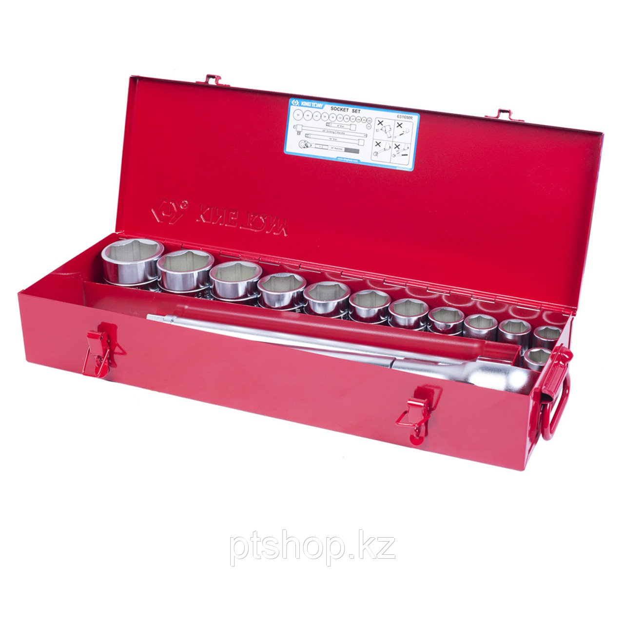 KING TONY Набор торцевых головок с принадлежностями 3/4", шестигранные, 21-50 мм, 16 предметов KING TONY