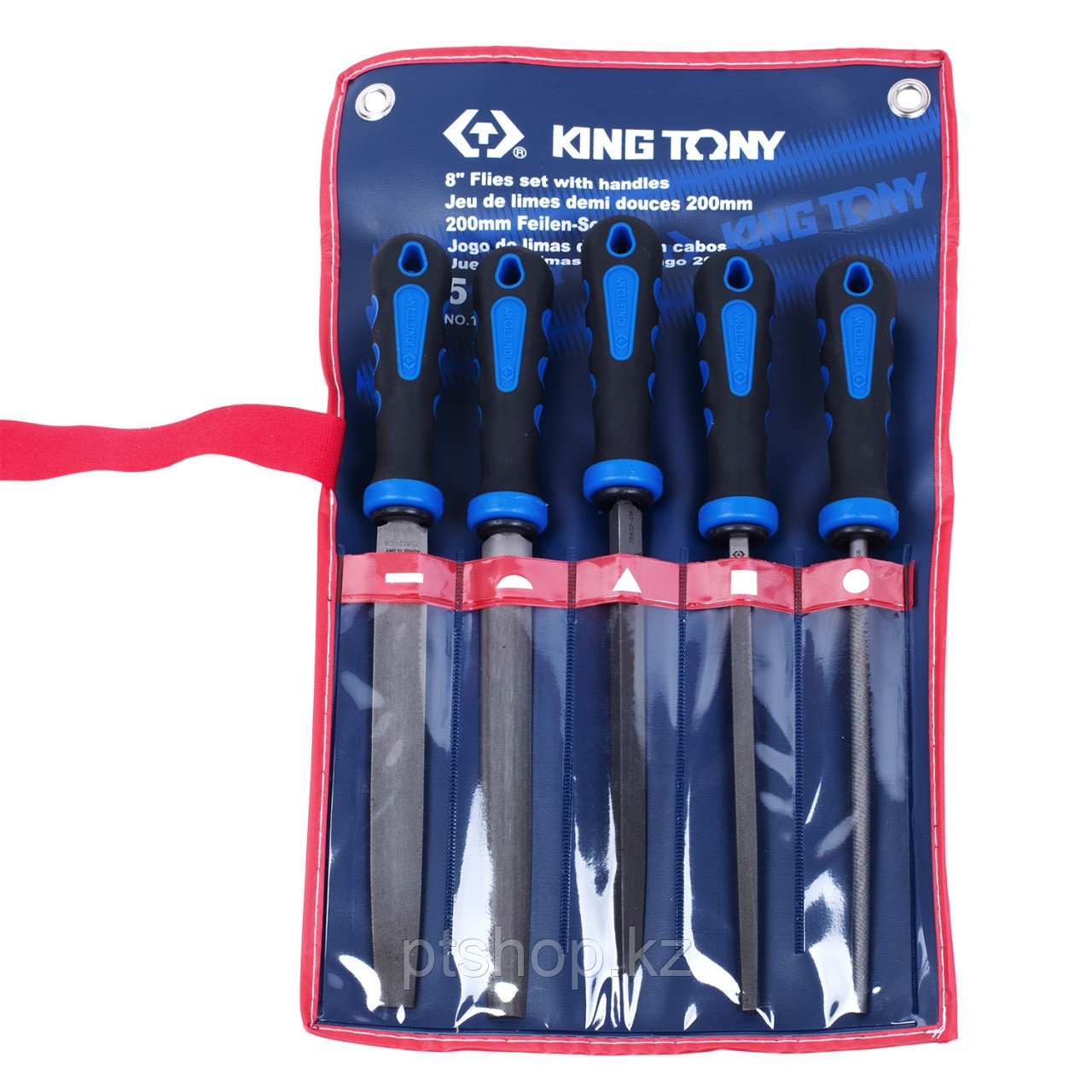 KING TONY Набор напильников 200 мм, двухкомпонентные рукоятки, 5 предметов KING TONY 1005GQ - фото 1 - id-p110601588