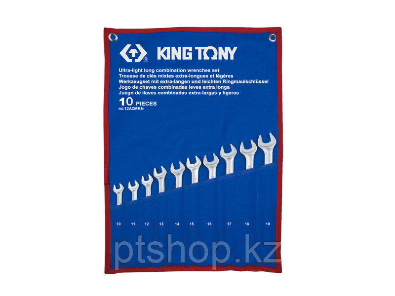 KING TONY Набор комбинированных удлиненных ключей, 10-19 мм, чехол из теторона, 10 предметов KING TONY 12A0MRN - фото 1 - id-p110602438