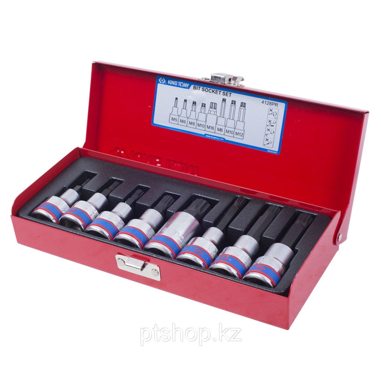 KING TONY Набор торцевых насадок 1/2", Spline, M5-M16, L = 80 мм, 8 предметов KING TONY 4128PR