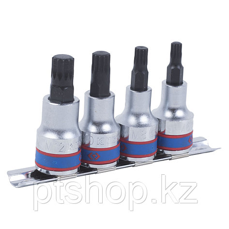 KING TONY Набор торцевых насадок 1/2", Spline, М6-М12, L = 80 мм, 4 предмета KING TONY 4126PR, фото 1