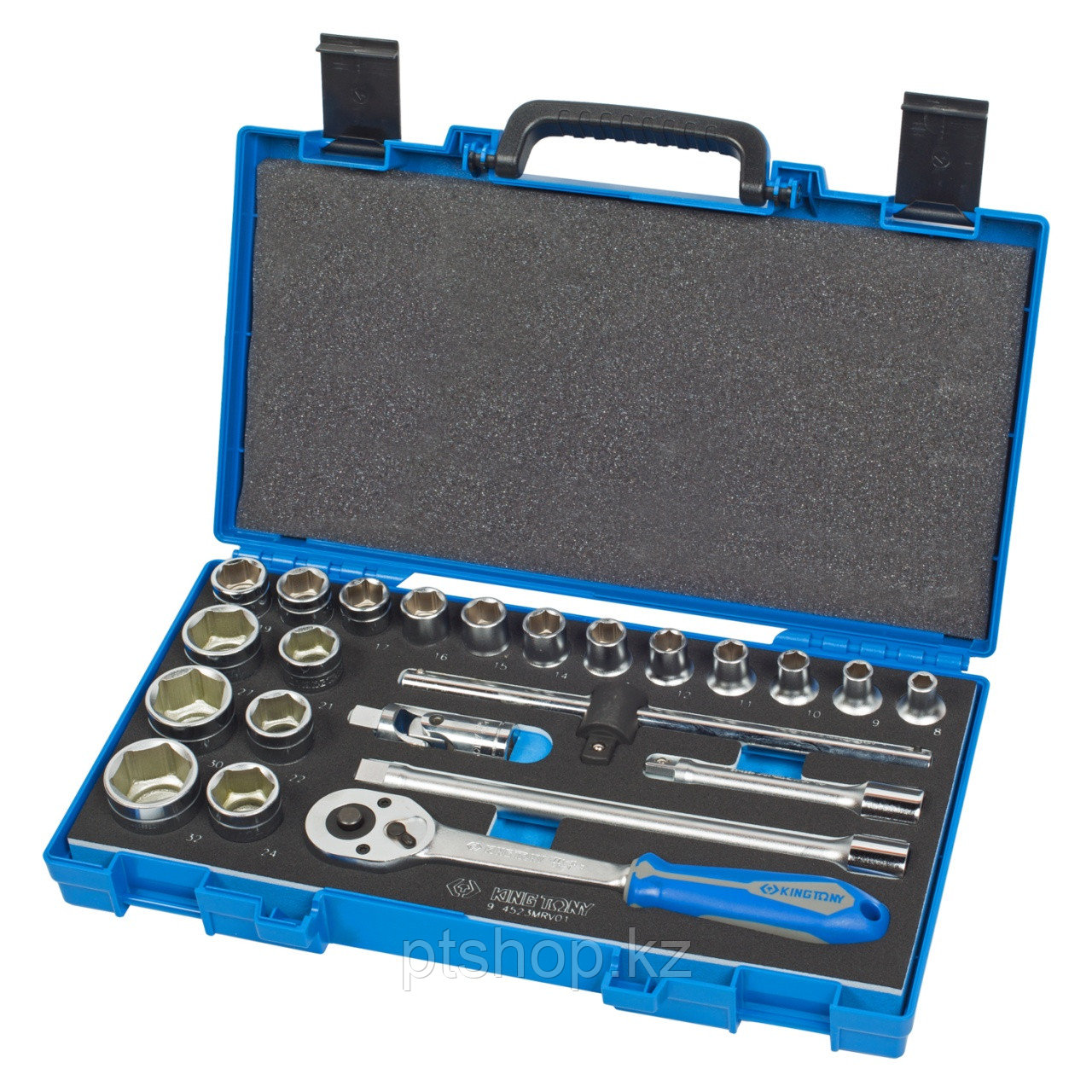 KING TONY Набор торцевых головок с принадлежностями 1/2", шестигранные, 8-32 мм, 23 предмета KING TONY