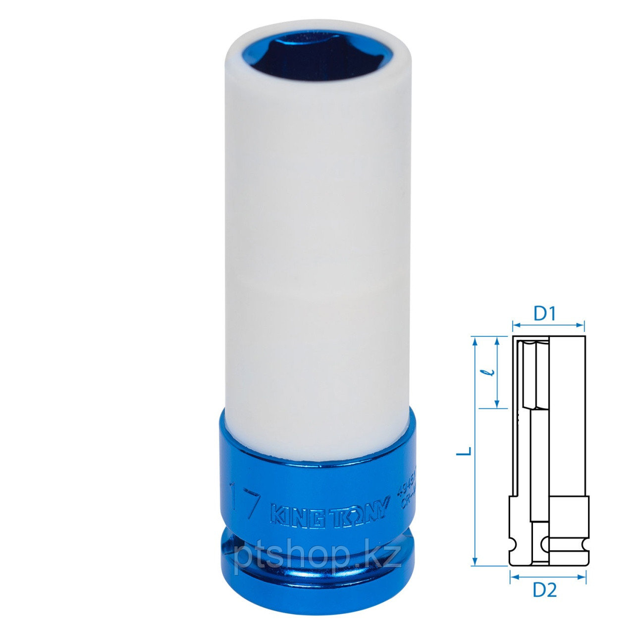 KING TONY Головка торцевая ударная глубокая 1/2", 17 мм, тонкостенная, пластиковая защита KING TONY 494517MX