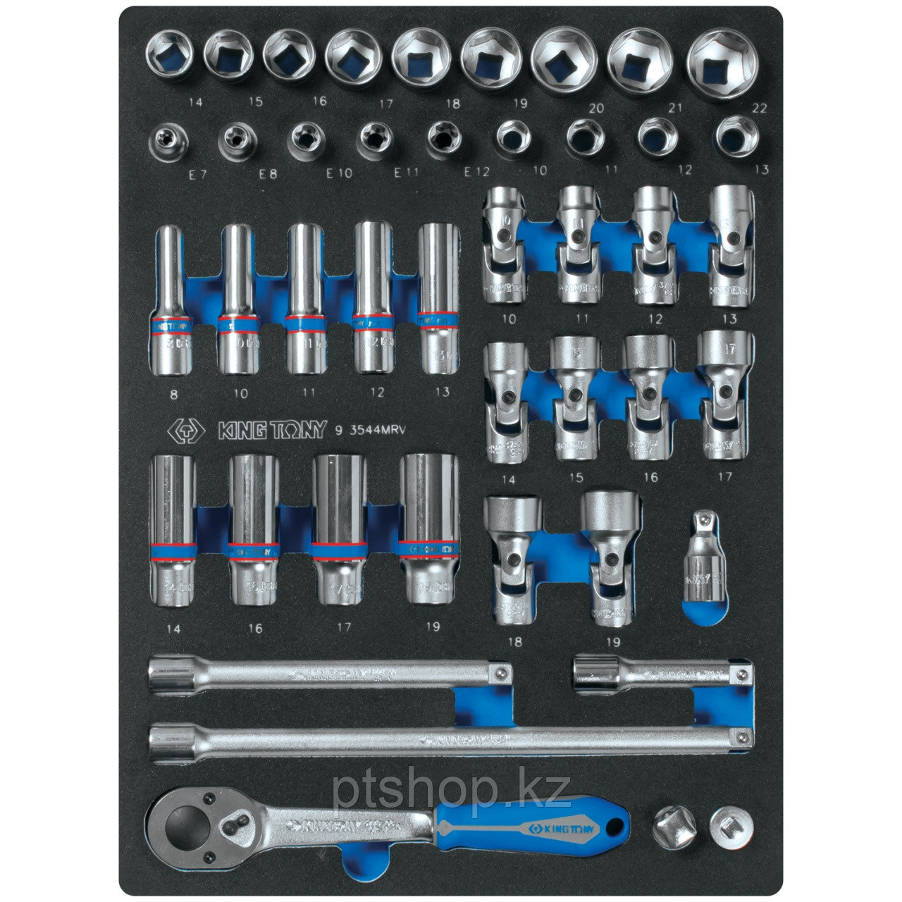 KING TONY Набор торцевых головок 3/8" с принадлежностями, ложемент, 44 предмета KING TONY 9-3544MRV