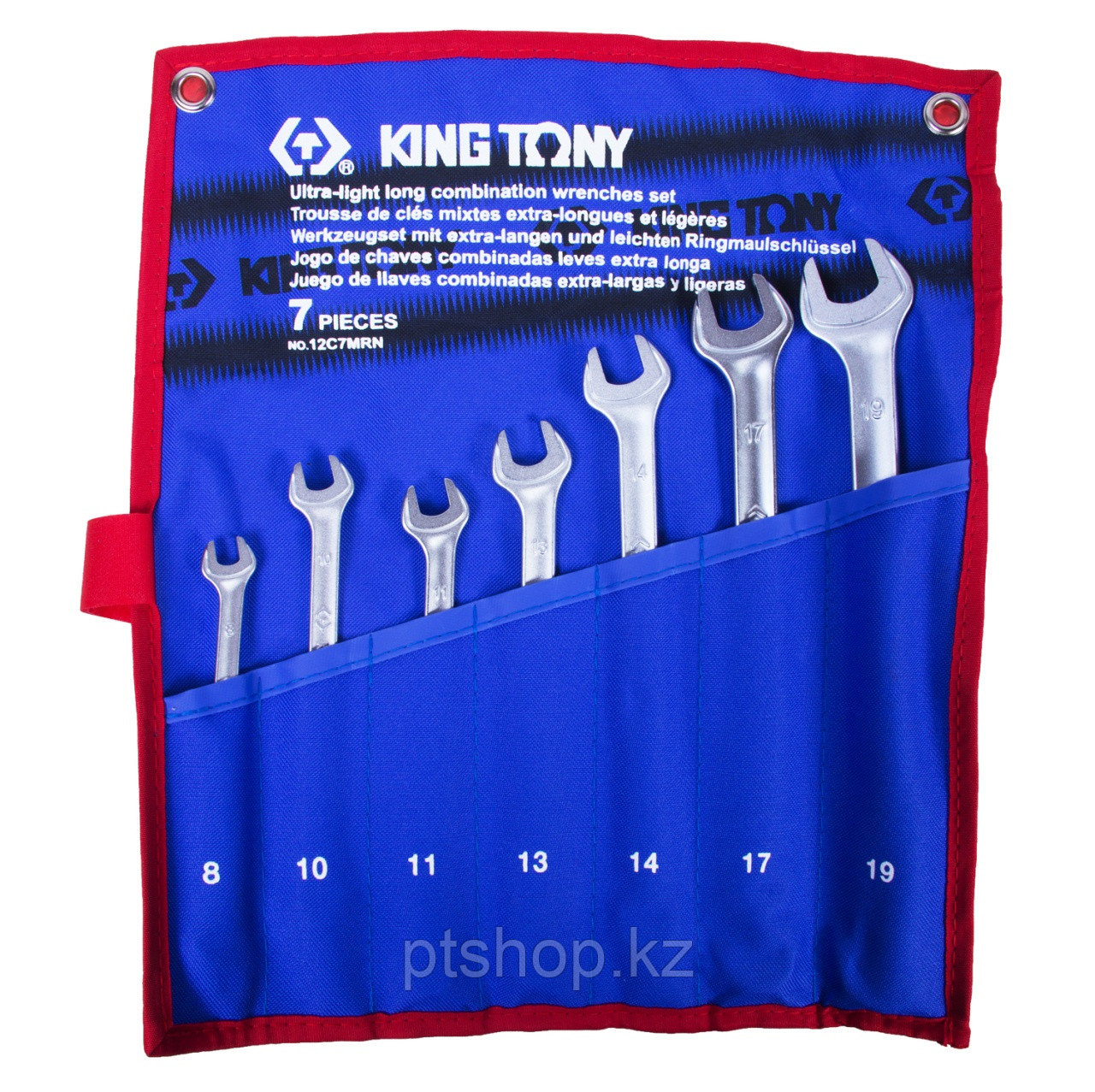 KING TONY Набор комбинированных удлиненных ключей, 8-19 мм, чехол из теторона, 7 предметов KING TONY 12C7MRN - фото 1 - id-p110604380