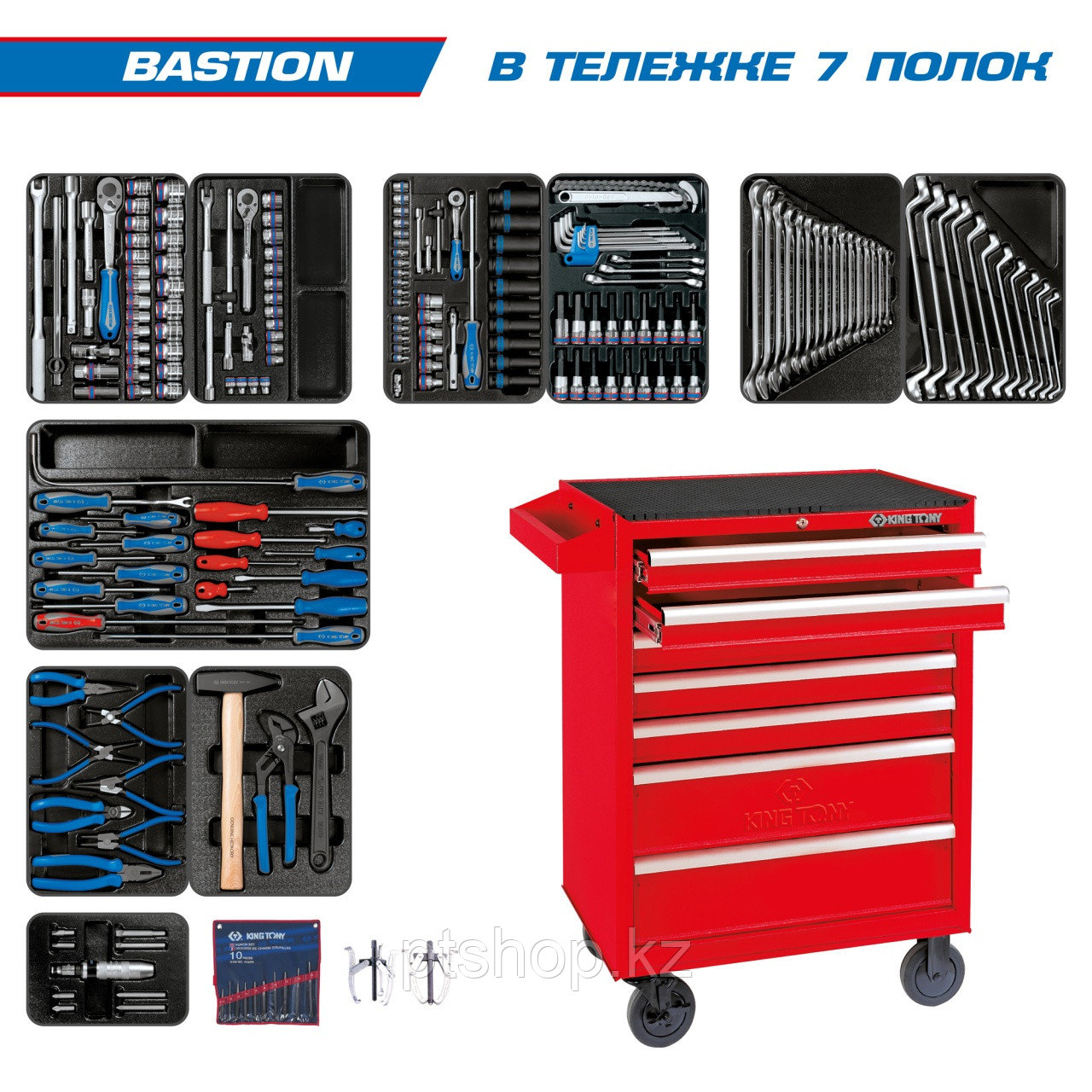 KING TONY Набор инструментов "BASTION" в красной тележке, 204 предмета KING TONY 934-100MR