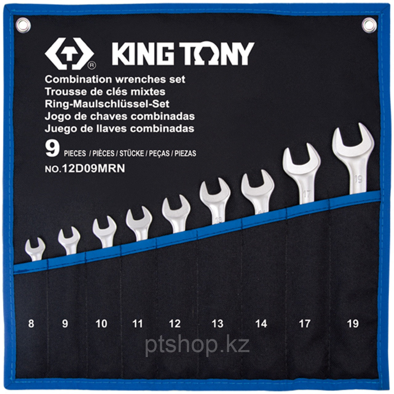 KING TONY Набор комбинированных ключей, 8-19 мм, чехол из теторона, 9 предметов KING TONY 12D09MRN - фото 1 - id-p110605007