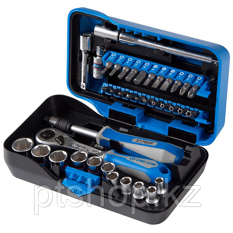 KING TONY Набор торцевых головок с принадлежностями серии "АТОМ", 1/4", шестигранные, 5-14 мм, 39 предметов, фото 1