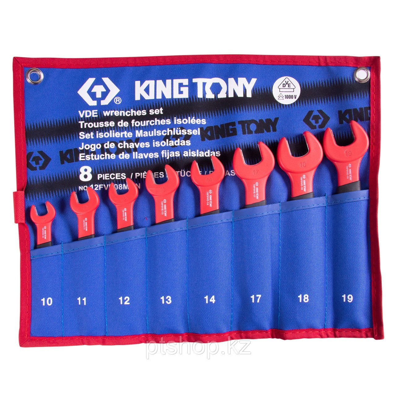 KING TONY Набор рожковых диэлектрических ключей, 10-19 мм, чехол из теторона, 8 предметов KING TONY 12FVE08MRN - фото 1 - id-p110606070