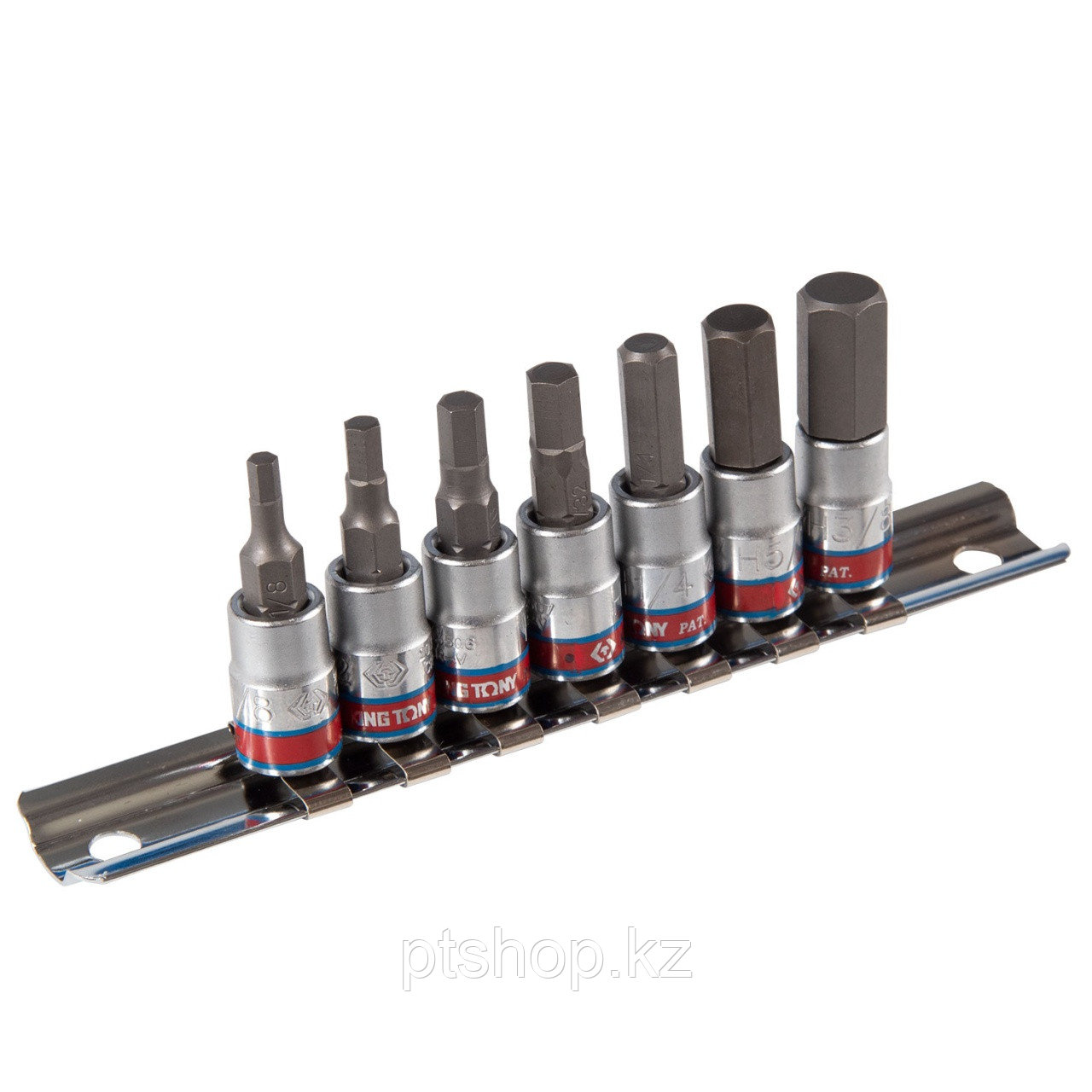 KING TONY Набор торцевых насадок 1/4", Hex, 1/8" - 3/8", L = 37 мм, 7 предметов KING TONY 2127SR