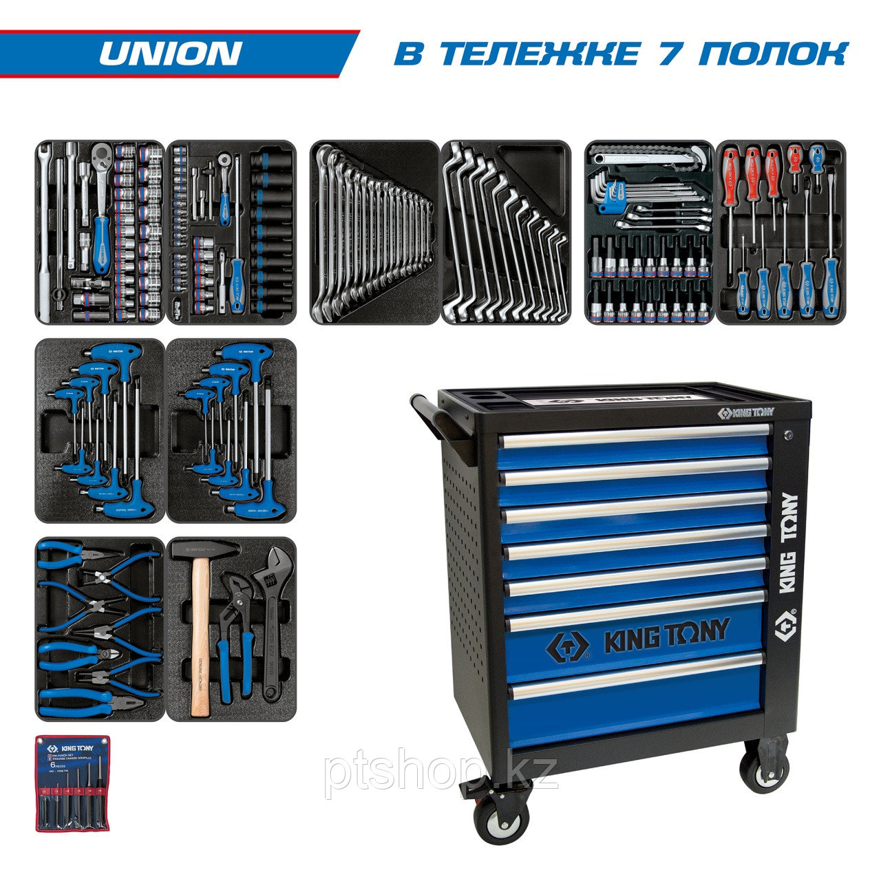 KING TONY Набор инструментов "UNION"  в чёрной тележке, 173 предмета KING TONY 9G35-000MR
