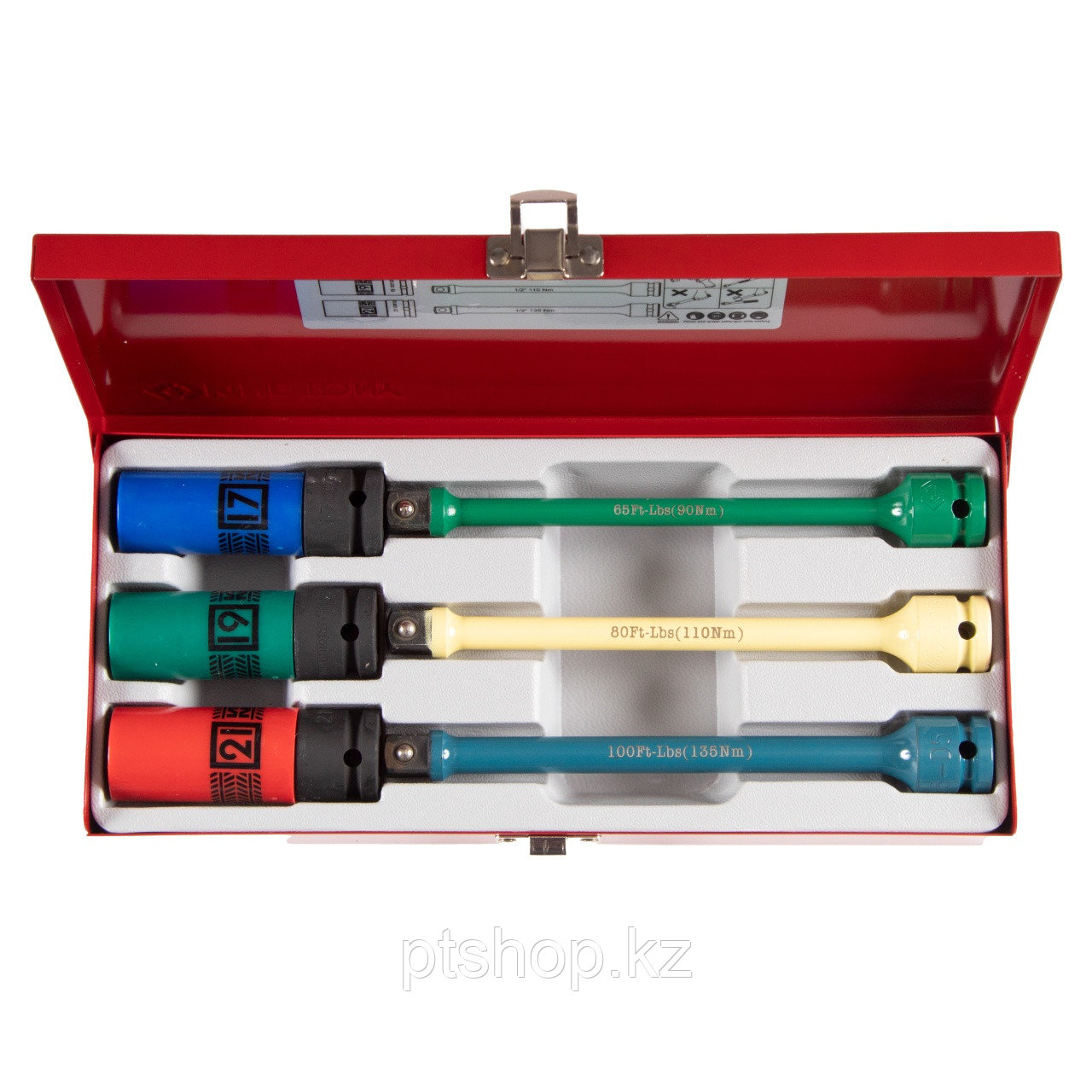 KING TONY Набор ударных глубоких торцевых головок и торсионных удлинителей 1/2", 17, 19, 21 мм KING TONY