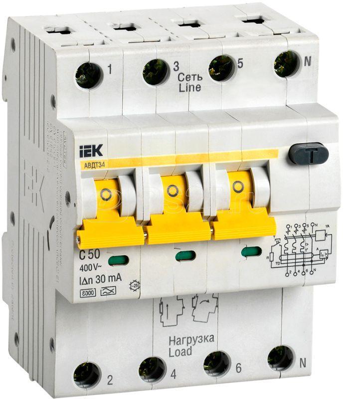 Выключатель автоматический дифференциального тока 4п C 50А 30мА тип A 6кА АВДТ-34 IEK MAD22-6-050-C-30 - фото 1 - id-p110608901