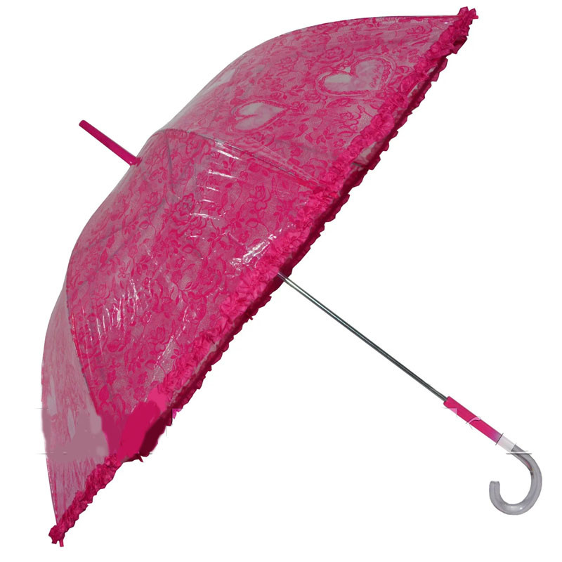 Кружевной женский зонт трость (розовый)