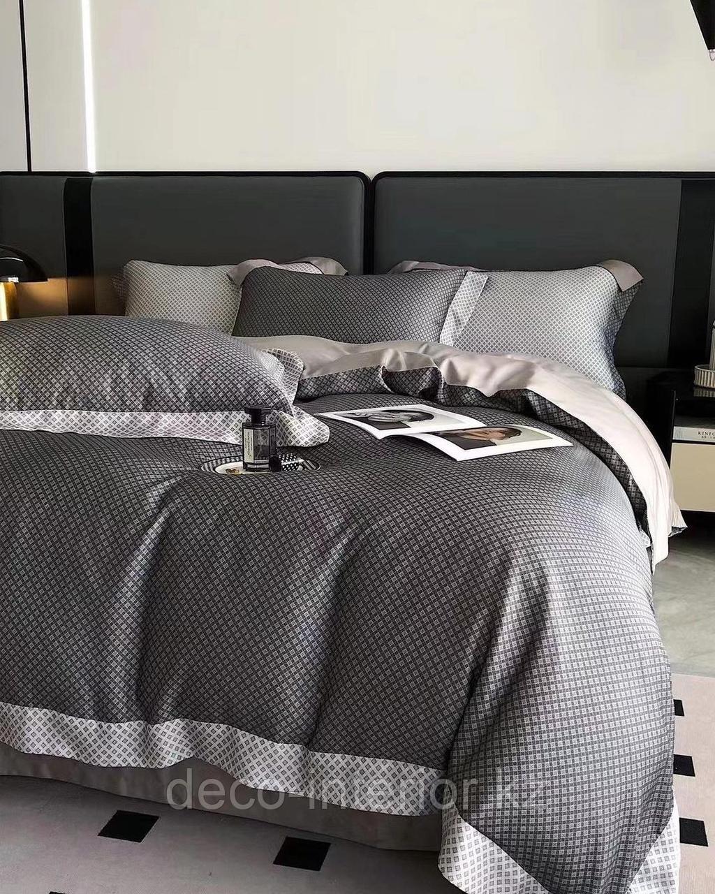 Комплект постельного белья двуспальный из тенселя с геометрическим принтом - фото 2 - id-p110621458