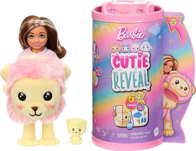 Кукла маленькая Barbie Cutie Reveal Кукла Челси и аксессуары, плюшевый костюм льва и 6 сюрпризов