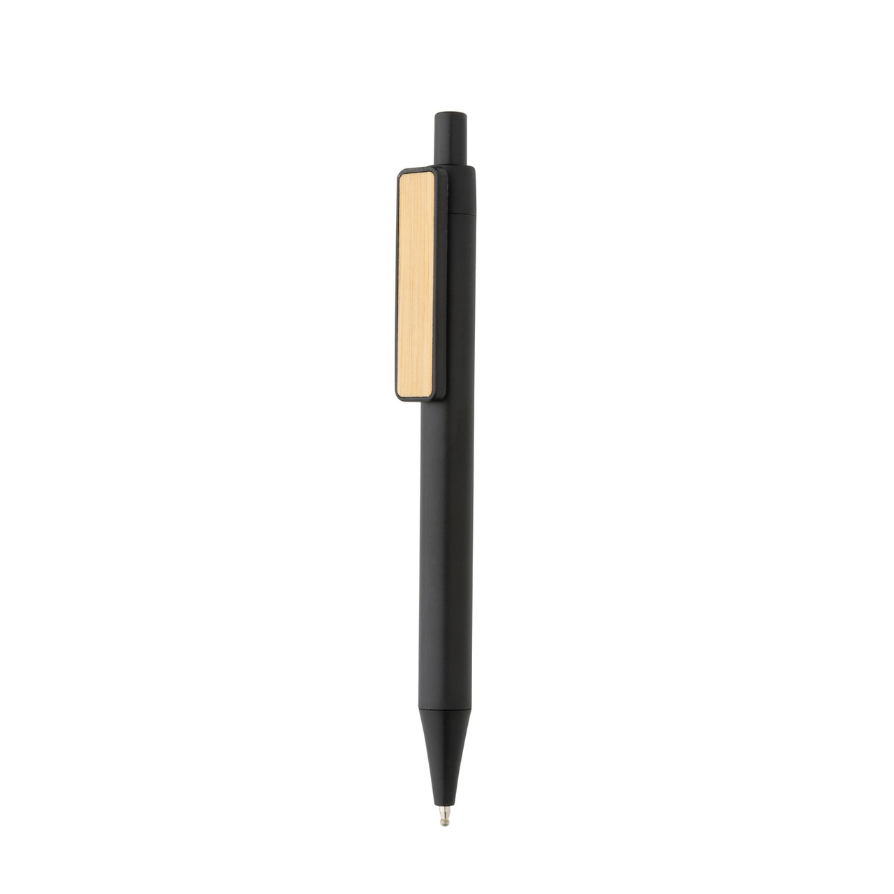 Ручка из переработанного ABS-пластика GRS с бамбуковым клипом, черный; , , высота 14 см., диаметр 1,1 см.,