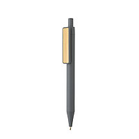 Ручка из переработанного ABS-пластика GRS с бамбуковым клипом, серый; , , высота 14 см., диаметр 1,1 см.,