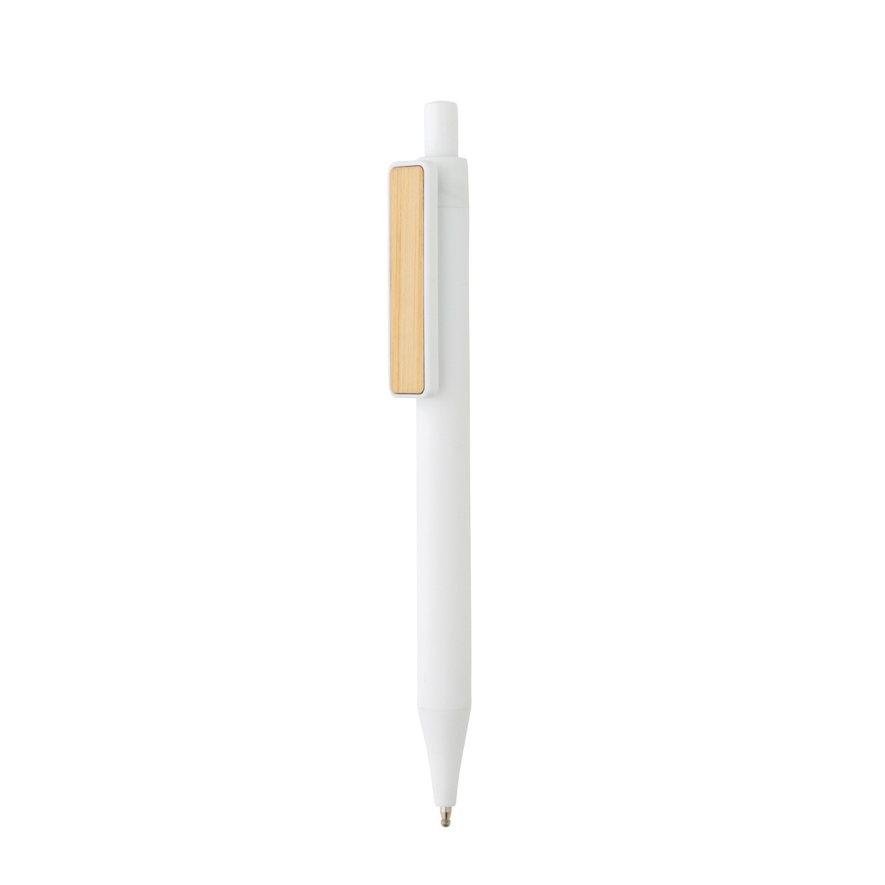 Ручка из переработанного ABS-пластика GRS с бамбуковым клипом, белый; , , высота 14 см., диаметр 1,1 см.,