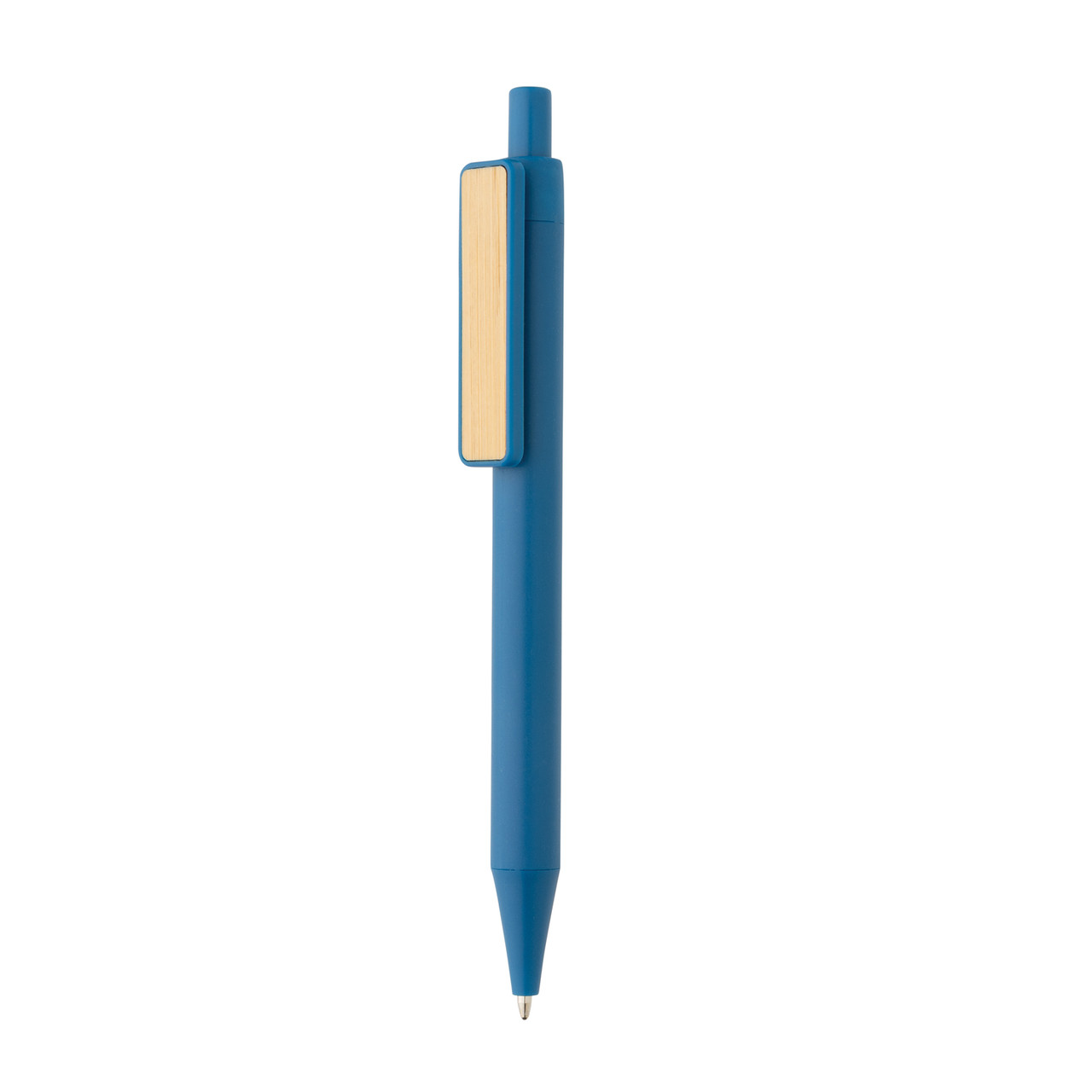 Ручка из переработанного ABS-пластика GRS с бамбуковым клипом, синий; , , высота 14 см., диаметр 1,1 см.,