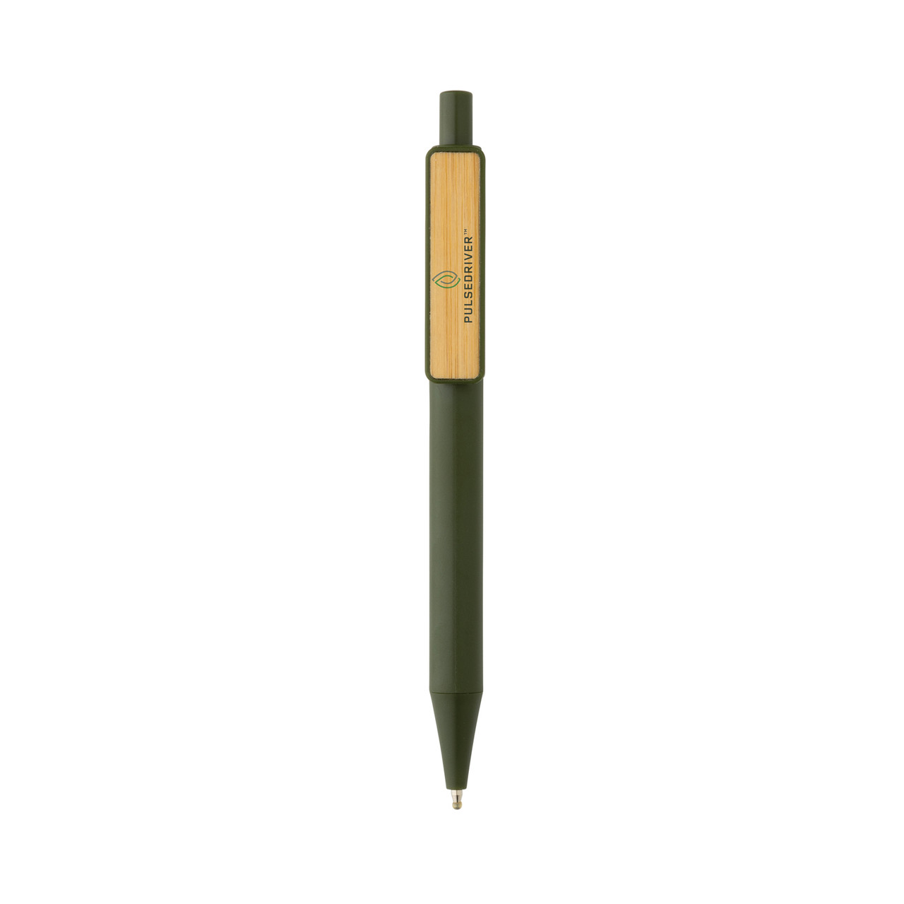 Ручка из переработанного ABS-пластика GRS с бамбуковым клипом, зеленый; , , высота 14 см., диаметр 1,1 см., - фото 4 - id-p110642144
