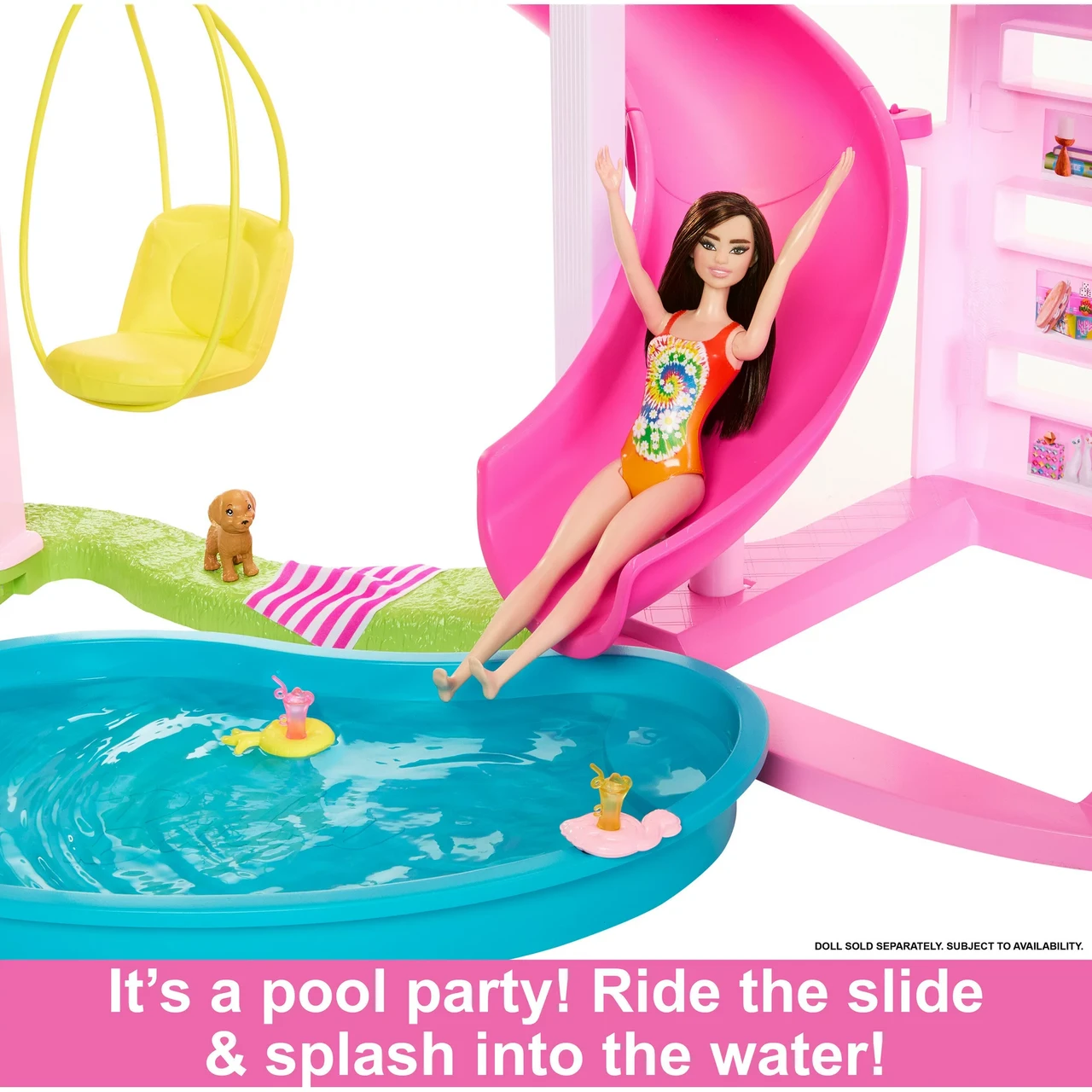 Кукольный домик Barbie для вечеринки у бассейна с 3-х сюжетной горкой Dreamhouse