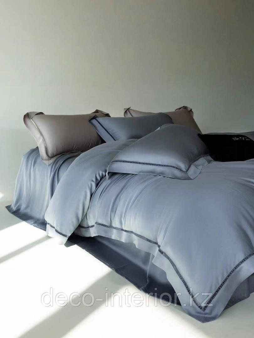 Комплект однотонного постельного белья из тенселя и сатина с вышивкой - фото 9 - id-p108146471