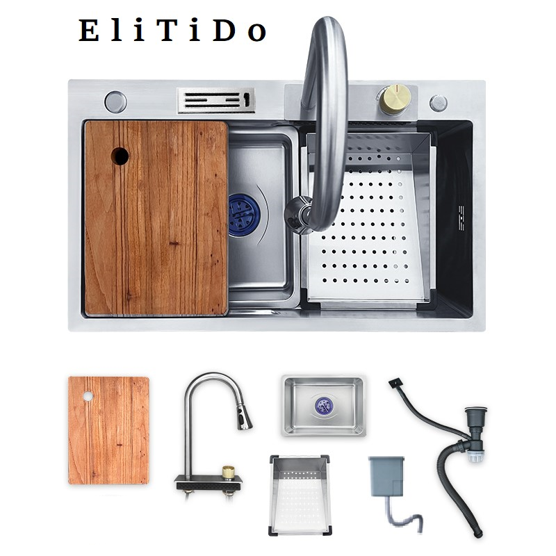 Кухонная мойка EliTiDo ETD-6845BR в комплекте со смесителем (nano чёрный)