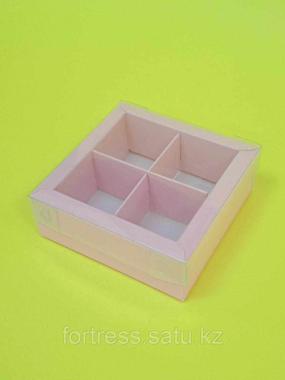 Коробка крышка+дно внешний размер 10*10*3,5см с ячейками 4шт розовая (8*8*3,5) внутренний размер - фото 2 - id-p110722137