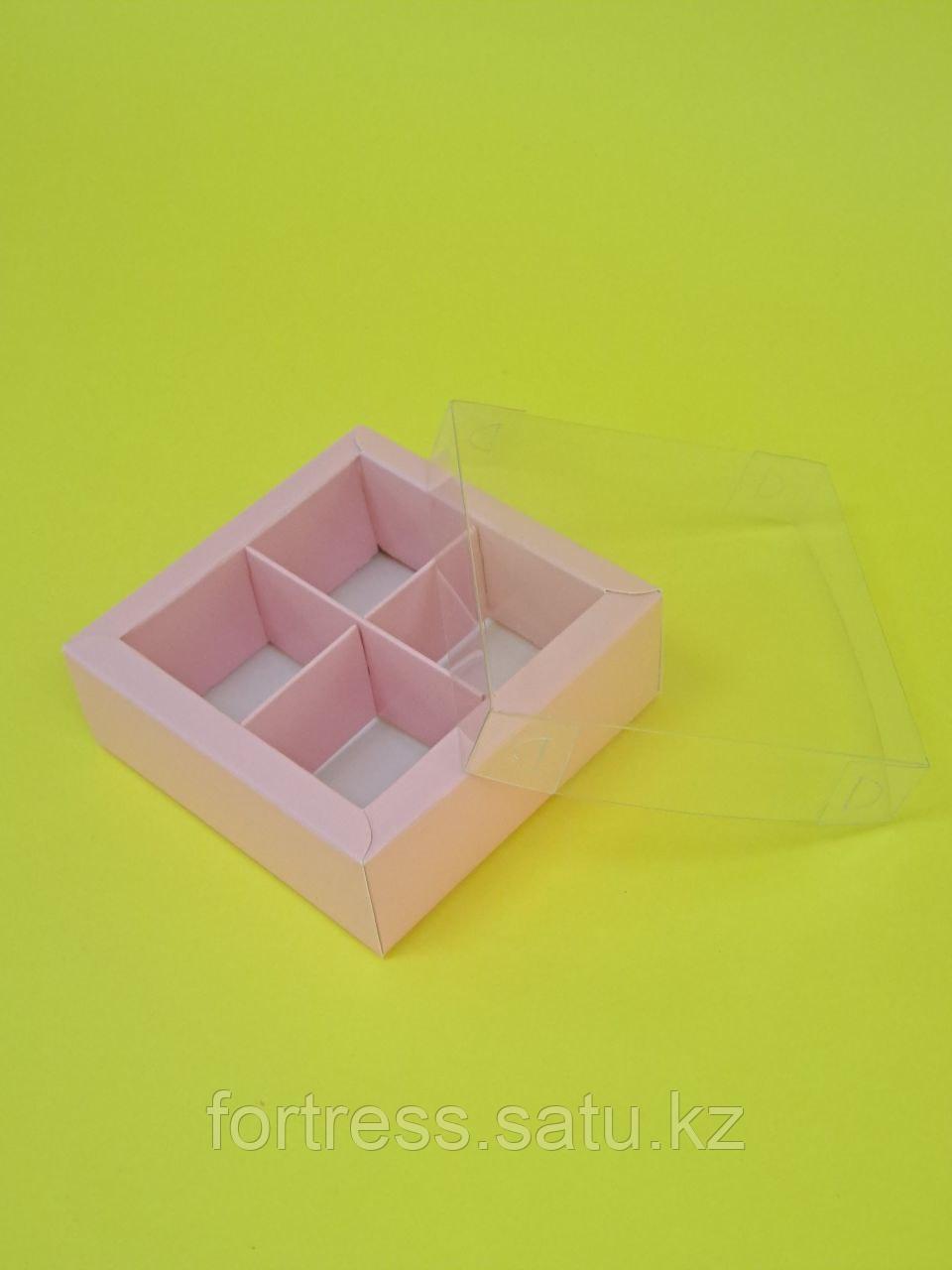 Коробка крышка+дно внешний размер 10*10*3,5см с ячейками 4шт розовая (8*8*3,5) внутренний размер - фото 3 - id-p110722137