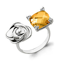 Серебряное кольцо Цитрин Фианит Aquamarine 6593806.6 позолота