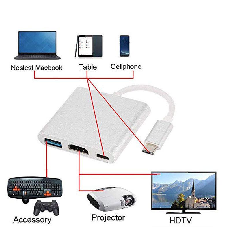 3 в 1 USB 3.1 Type C to HDMI + Type C + USB 3.0 Кабель-адаптер для адаптера Apple Macbook - фото 6 - id-p97594077