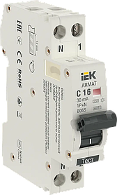 Автоматический выключатель дифференциального тока ARMAT B06S 1P+N C16 30мА тип A (18мм) IEK