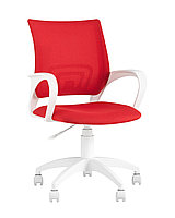 Кресло офисное Basic спинка белая сетка сиденье красная ткань крестовина белый пластик