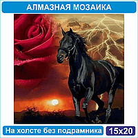 Алмазная мозаика "Черный конь" (15х20 без подрамника)