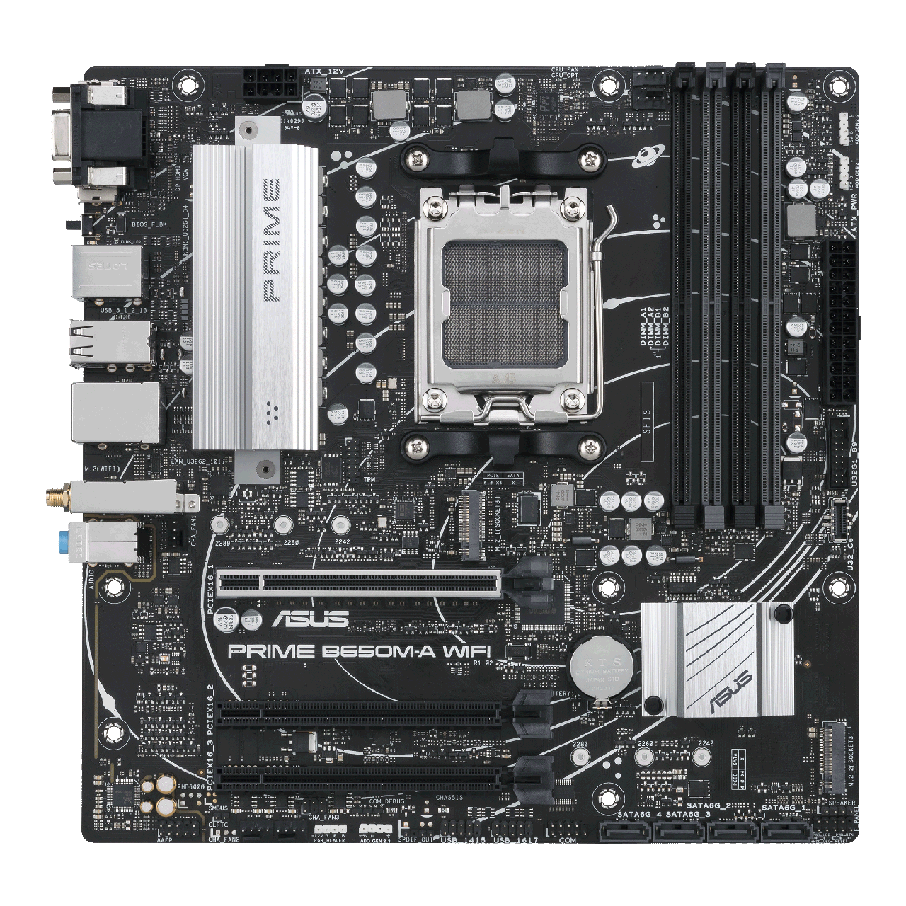 Материнcкая плата ASUS PRIME B650M-A WIFI sAM5 B650 4xDDR5 M.2 USB VGA HDMI DP WiFi BT mATX