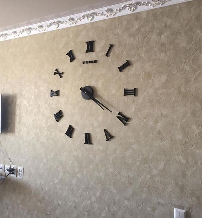 Часы кварцевые DIY CLOCK 3D Римские цифры, пластик, черный - фото 1 - id-p110812396