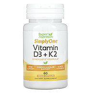 Super nutrition витамины D3 и К2, 60 растительных капсул