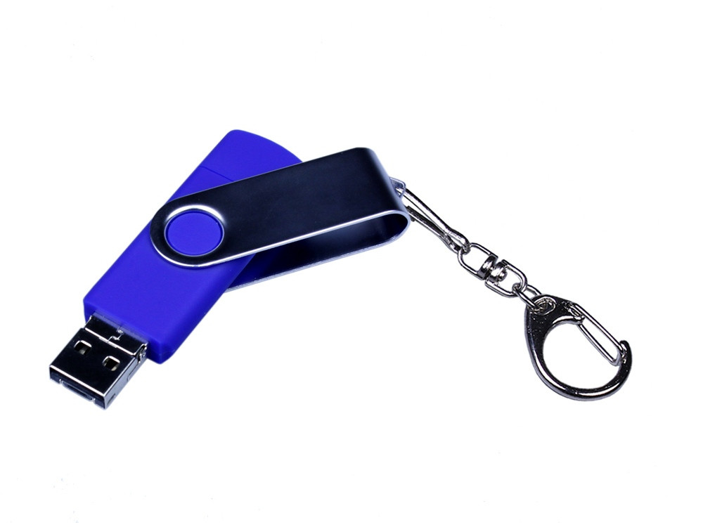 USB-флешка на 32 Гб поворотный механизм, c двумя дополнительными разъемами MicroUSB и TypeC, синий - фото 2 - id-p110839060