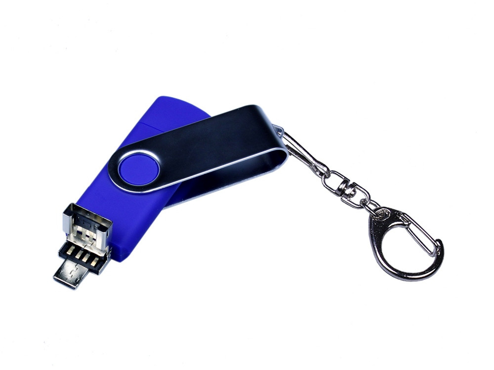 USB-флешка на 32 Гб поворотный механизм, c двумя дополнительными разъемами MicroUSB и TypeC, синий - фото 3 - id-p110839060