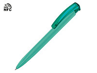 Ручка пластиковая шариковая трехгранная Trinity K transparent Gum soft-touch с чипом передачи инфо, морская