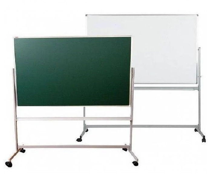 Доска мобильная, магнитно-маркерная, меловая, флипчарт двухсторонний на колесах 100x200 см