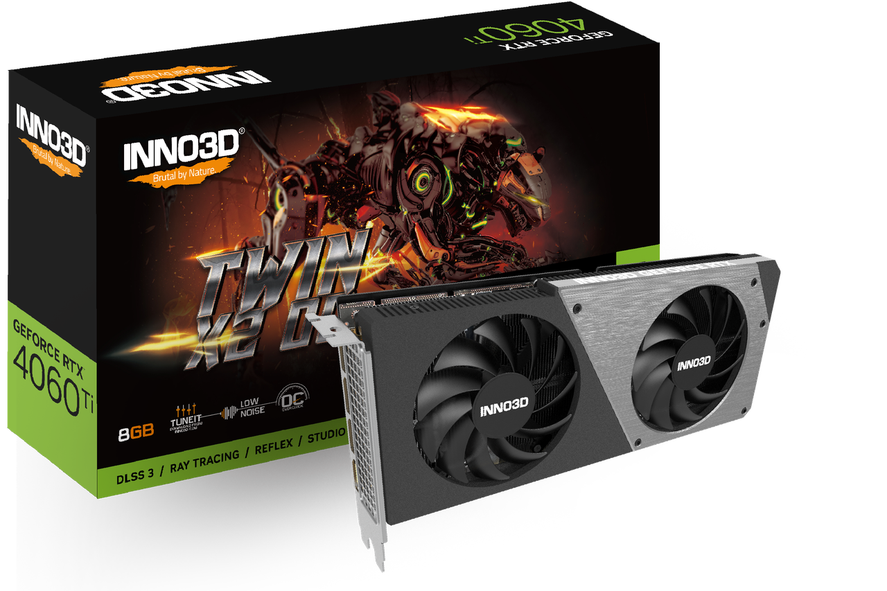 Видеокарта Inno3D GeForce RTX4060 Ti 8Gb TWIN X2 (N406T2-08D6-171153N) - фото 1 - id-p110895987