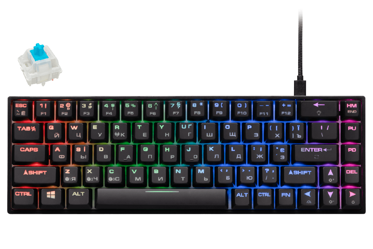 Клавиатура игровая 2E Gaming KG380 RGB 68key Blue Switch BT/USB Black