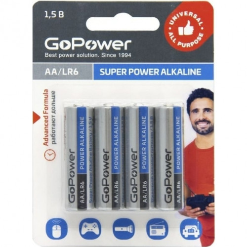 GoPower LR6 AA BL4 Alkaline 1.5V батарейка (00-00015601) - фото 1 - id-p110905284