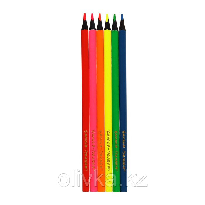 Карандаши Neon, 6 цветов, "Каляка-Маляка", трёхгранные неоновые - фото 3 - id-p110912637