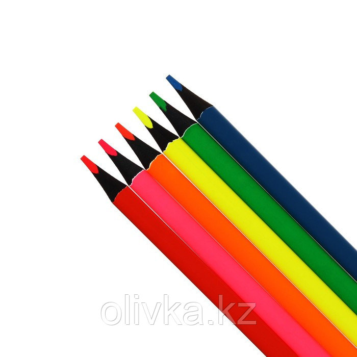 Карандаши Neon, 6 цветов, "Каляка-Маляка", трёхгранные неоновые - фото 4 - id-p110912637